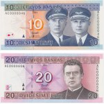 Lithuania, lot 10-20 Litu 2001 - AA - low serial numbers - (2 pcs.)