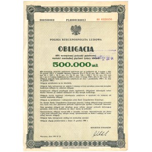 60% Internal State Loan 1989, bond of PLN 500,000.
