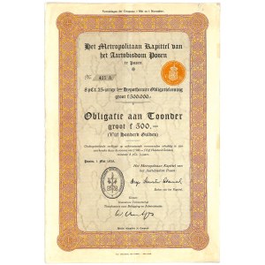Archdiocese of Poznań (Posen), bond of 500 guilders, 1928
