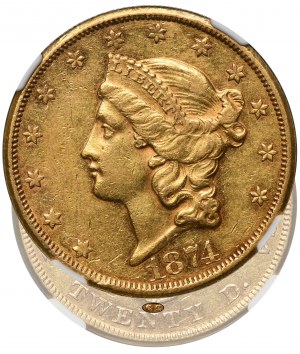 USA, 20 Dollars Carson City 1874 CC - NGC AU55 - RARE