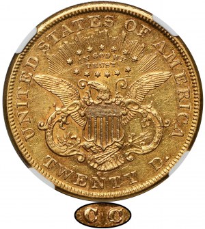 USA, 20 Dolarów Carson City 1874 CC - NGC AU55 - RZADKIE