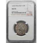 John II Casimir, 1/4 Thaler Fraustadt 1650 - NGC AU55