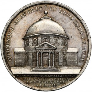 Poniatowski, Medaille anlässlich des Baus der evangelisch-augsburgischen Dreifaltigkeitskirche in Warschau im Jahr 1778 - ORIGINAL BICTION IN SILBER