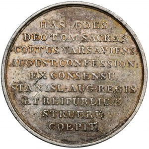 Poniatowski, Medaille anlässlich des Baus der evangelisch-augsburgischen Dreifaltigkeitskirche in Warschau im Jahr 1778 - ORIGINAL BICTION IN SILBER