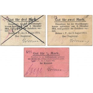 Chodzież (Kolmar I.P.), 1/2 - 3 marki z datą 3.8.1914 (3 szt.)