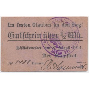 Biskupiec (Bischofsburg), 1/2 marki 1914 - z dodatkowym ozdobnikiem - RZADKI