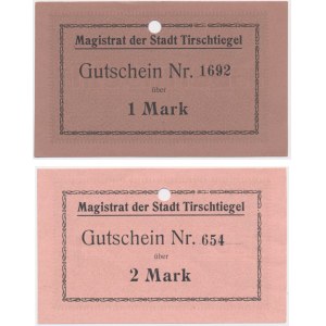 Trzciel (Tirschtielgel), 1 und 2 Mark 1914 - Leerzeichen