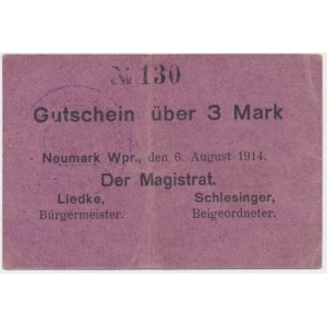 Nowemiasto (Neumark Wpr.), 3 marks 1914 - erased