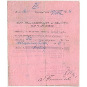 Zakopane, 3 korony 1914 - druk 2-sronny - RZADKOŚĆ