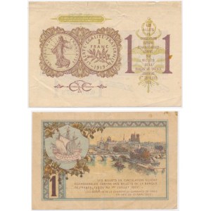 Francja, zestaw 1 frank 1922 (2 szt.)