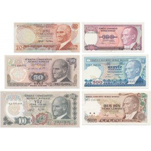 Türkei, Satz 20-5.000 Lira 1970 (6 Stück).