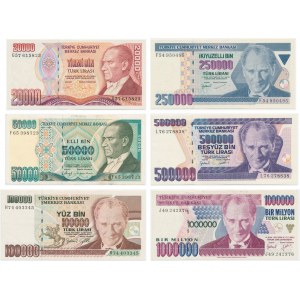 Turkey, lot 20.000-1 million Lira 1992-2002 (6 pcs.)