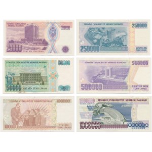 Turcja, zestaw 20.000 - 1 milion lir 1992-2002 (6 szt.)