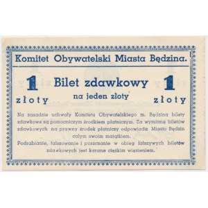 Bedzin, Passierschein für 1 Zloty 1939