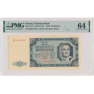 20 złotych 1948 - BI - PMG 64 - rzadka odmiana