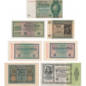 Niemcy, zestaw 50-50.000 marek 1920-33 (7 szt.)
