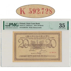 20 marks 1919 - K - PMG 35 - rare series with a comma