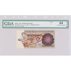 200.000 złotych 1989 - WZÓR - A 0000000 - No.0801 - GDA 64 EPQ