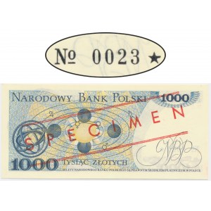 1.000 złotych 1982 - WZÓR - DC 0000000 - No.0023 - niski numer