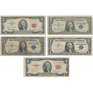 USA, lot 1-2 Dollars 1957-63 (5 pcs.)