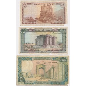 Lebanon, lot 25-250 Livres 1972-86 (3 pcs.)