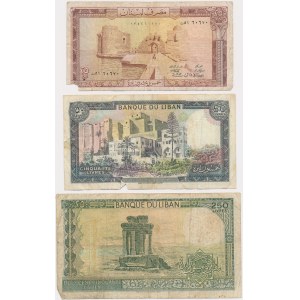 Liban, zestaw 25-250 lirów 1972-86 (3 szt.)