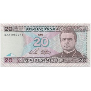 Lithuania, 20 Litu 1993