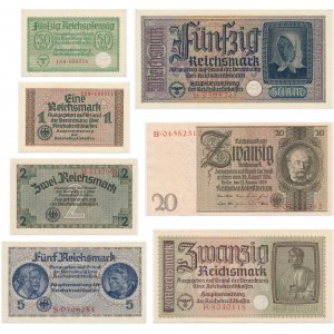 Deutschland, Satz von 50 Fenigen - 50 Mark 1929-(1944) (7 Stück).