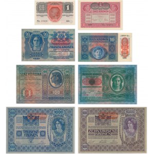 Austria, zestaw 1-10.000 koron 1902/18 (8 szt.)