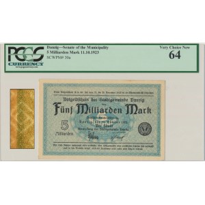 Gdańsk, 5 miliardów marek 1923 - znw. kwadraty - PCGS 64