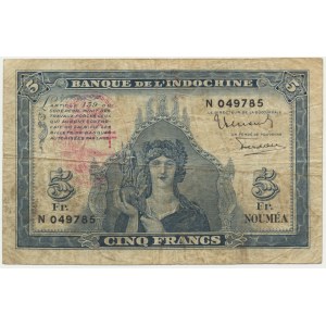 Indochina, Neue Hebriden, 5 Franken (1944) - RARE