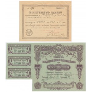 Set, securities ticket and action 1914/18 (2 pieces).
