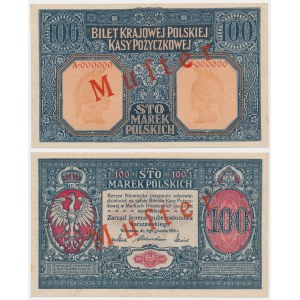 100 marek 1916 - Jenerał - WZÓR - Awers i Rewers - (2szt.) - gładki papier - RZADKOŚĆ