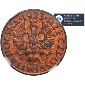 PRÓBA, 1 grosz 1923 Awers - NGC MS63 RB - RZADKOŚĆ