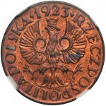 PRÓBA, 1 grosz 1923 Awers - NGC MS63 RB - RZADKOŚĆ