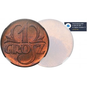 PRÓBA, 1 grosz 1923 Rewers - NGC MS65 RB - RZADKOŚĆ