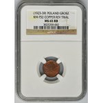 PRÓBA, 1 grosz 1923 Rewers - NGC MS65 RB - RZADKOŚĆ