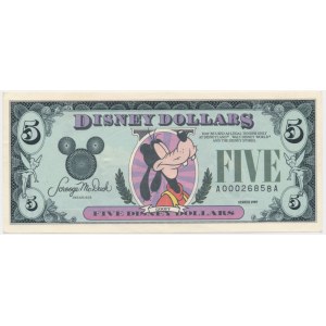 USA, Disney Dollars, 5 Dollars 1989 - Goofy -