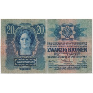Czechosłowacja, 20 koron 1919 (1913) - z fałszywym znaczkiem -
