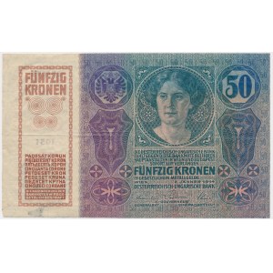 Tschechoslowakei, 50 Kronen 1919 (1914) - mit Stempel -.