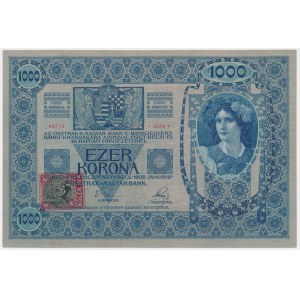 Tschechoslowakei, 1.000 Kronen 1919 (1902) - mit überdruckter Marke -.