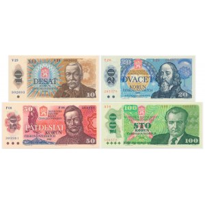 Tschechoslowakei, Satz von 10-100 Kronen 1986-89 (4 Stück).