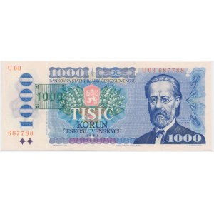 Tschechische Republik, 1.000 Kronen 1993 (1985) - mit gedruckter Marke -.