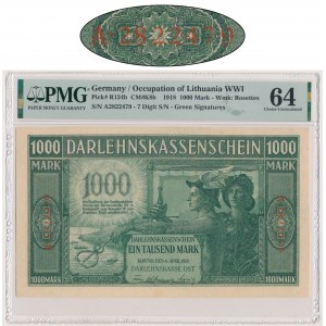 Kowno, 1.000 Mark 1918 - A - 7 digit series - PMG 64