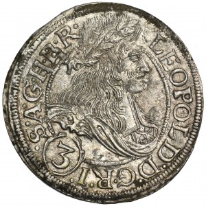 Silesia, Habsburg rule, Leopold I, 3 Kreuzer Breslau 1667 SHS