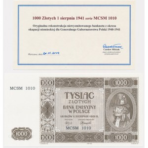 Krakowiak, 1.000 złotych 1941 - MCSM 1010 - z certyfikatem od Cz.Miłczaka