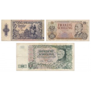 Österreich, Satz von 10-100 Schilling 1950-56 (3 Stück).