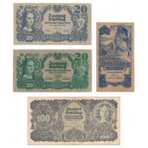 Austria, lot 10-100 Schillings 1928-45 (4 pcs.)