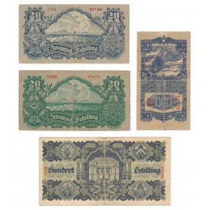 Austria, lot 10-100 Schillings 1928-45 (4 pcs.)