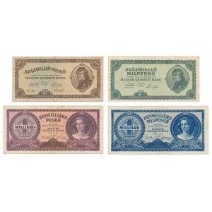 Hungary, lot 100 Million - 1 Milliard Pengo 1946 (4 pcs.)